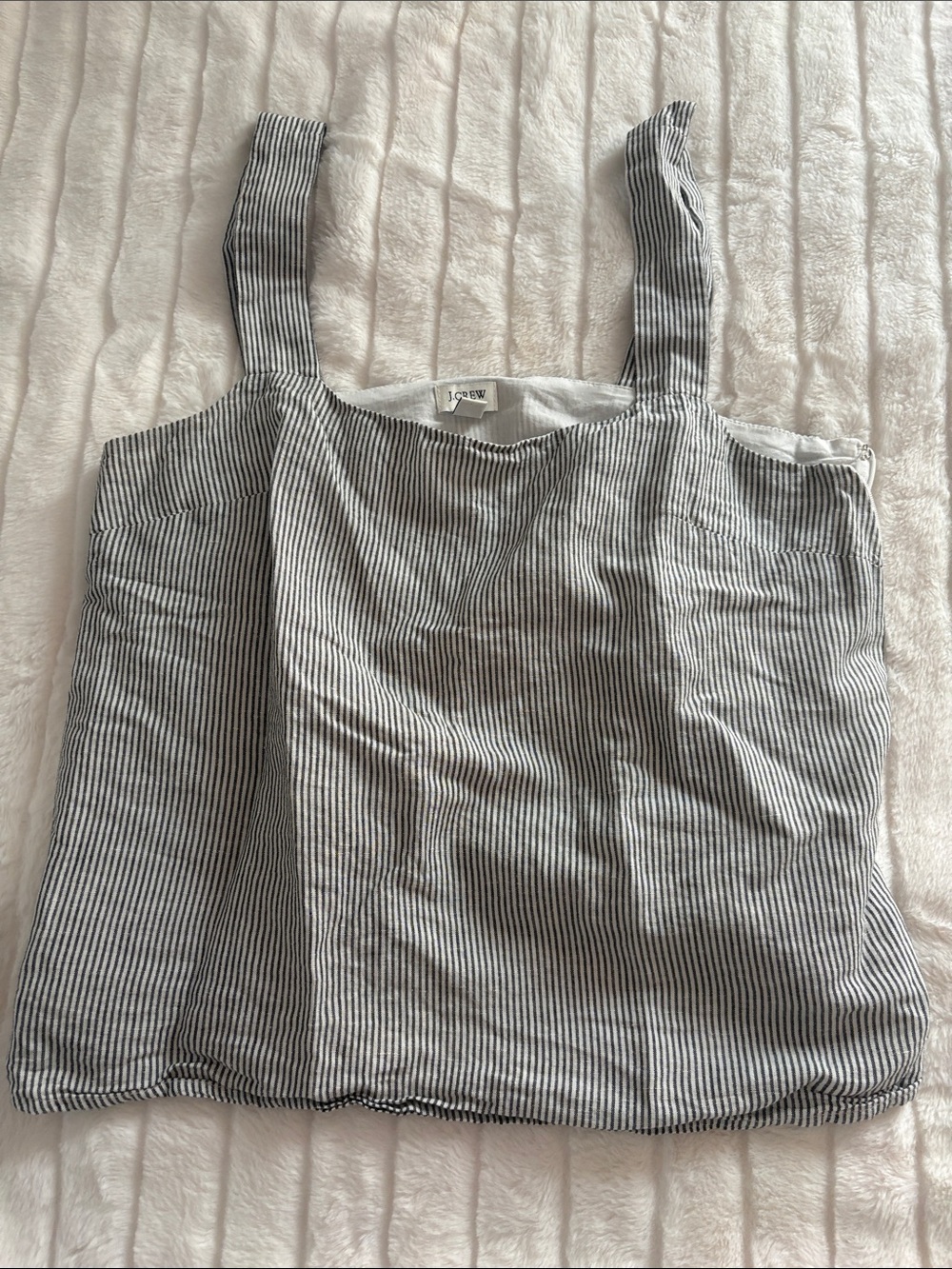 Women’s Striped Square-Neck Tank Top Linen Gray and White